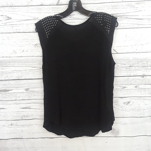 Cap Sleeve L Top Black w/White Dreamcatcher Studs - Picture 2 of 6